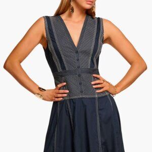 Ramy Brook Grega Cotton Poplin V-Neck Midi Dress